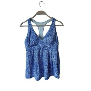 Lands End Women's 6 Blue Paisley Floral Tankini Swimsuit Top